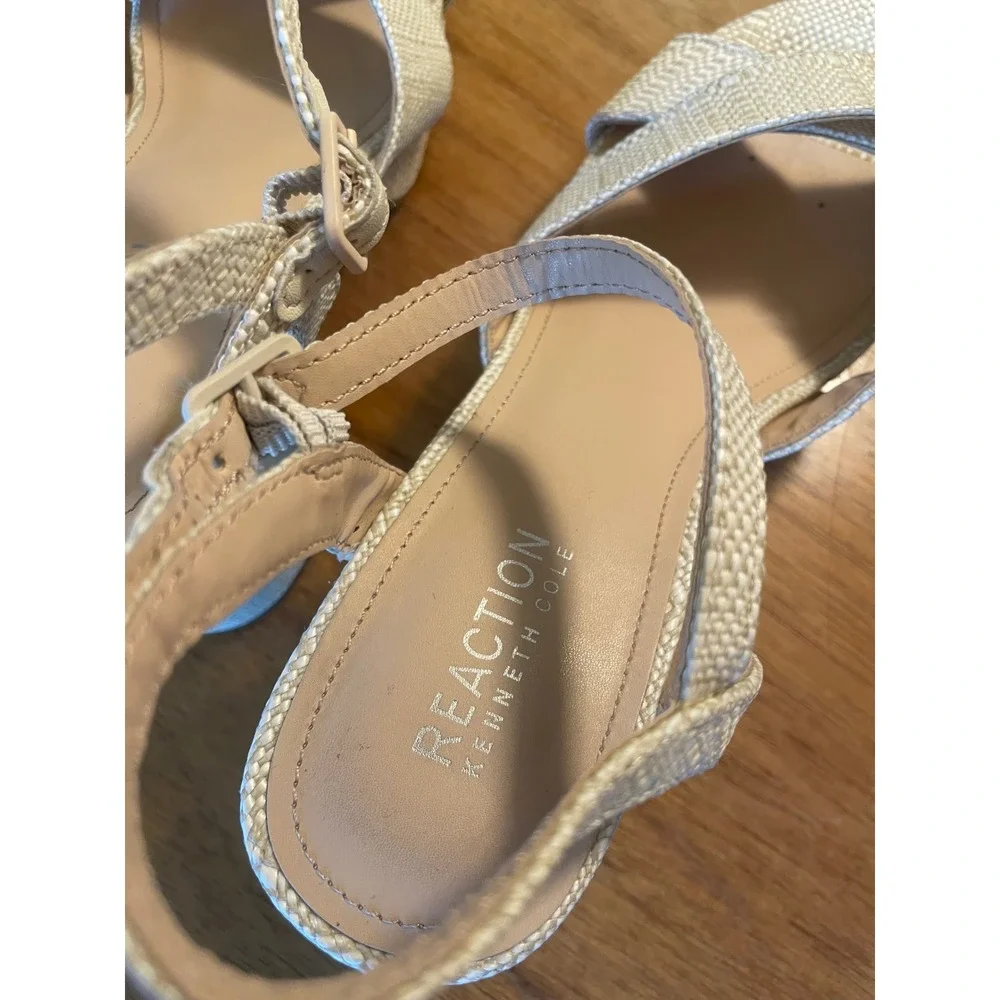 Kenneth Cole Reaction Reeva Natural Woven Platform Block Heel Sandals‎ 8.5